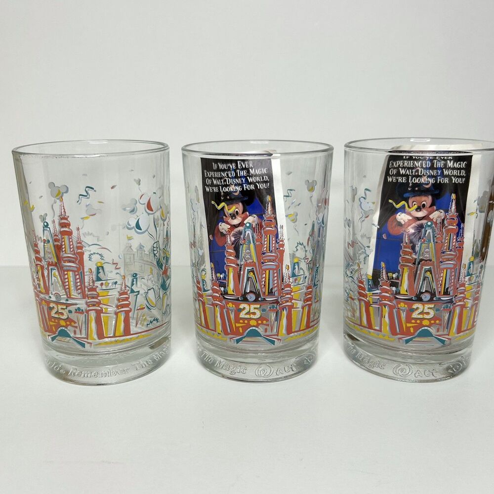 1996 Walt Disney World Remember The Magic 25th Anniversary 3 Glasses McDonalds